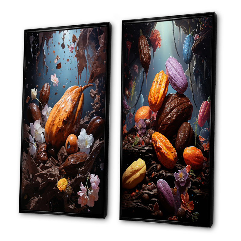 Cocoa Cosmos Galactic - ensemble de 2 reproductions d'art sur toile Cacao, Cadre flottant noir, H 40 po x l 41 po