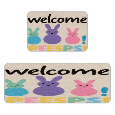 Welcome Peeps Bunnies, 2 Pcs Non Slip Kitchen Mats