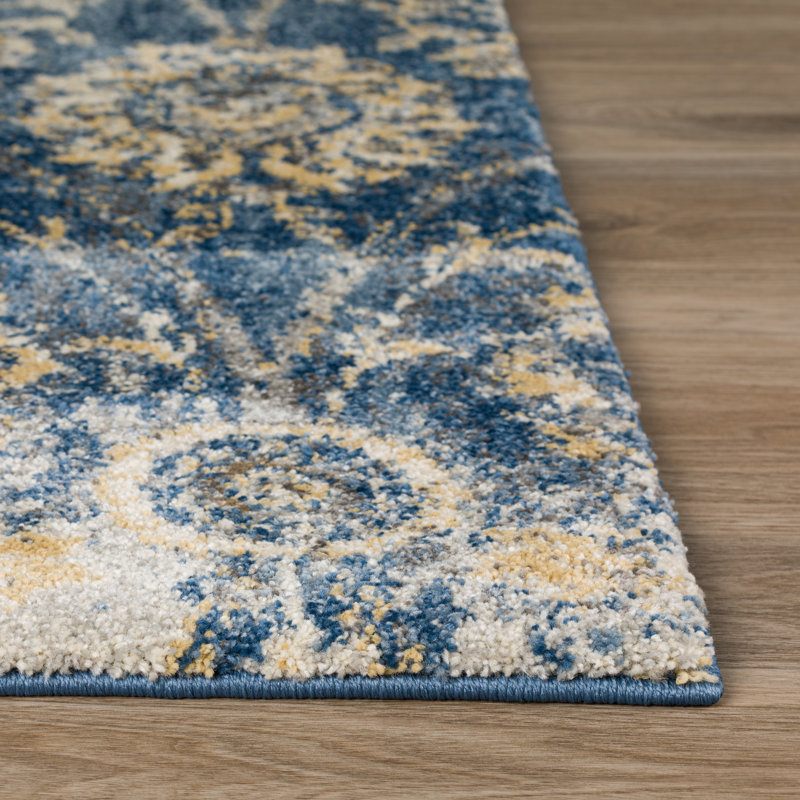 Tapis floral bleu / beige Mekhage, Tapis de couloir 2 pi 3 po x 7 pi 5 po