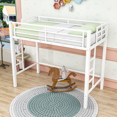 Metal Loft Bed with Ladders and Slats