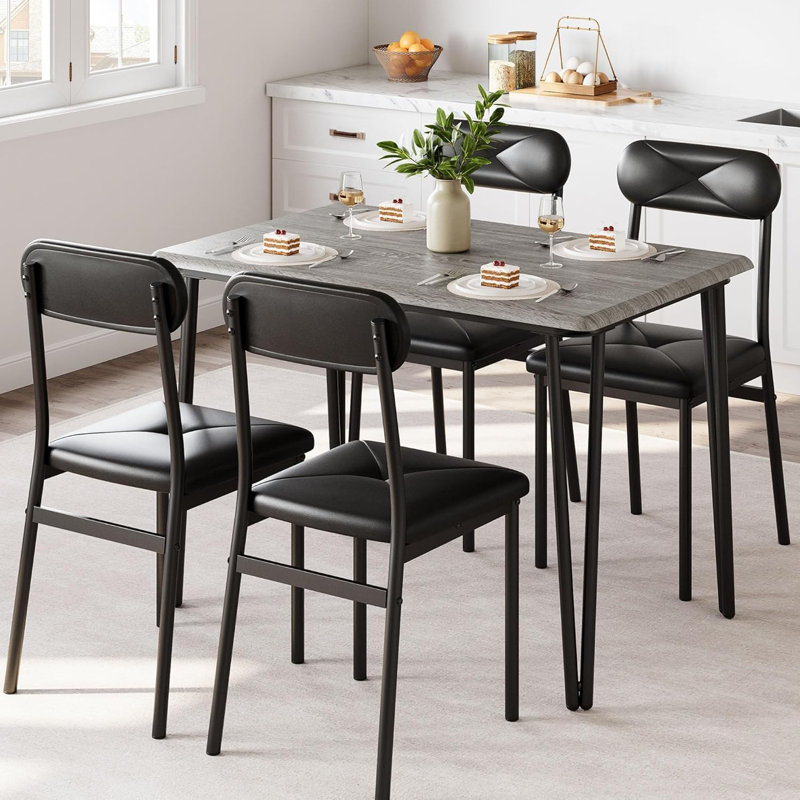 Dining Table Set for 4, Kitchen Table with Upholstered Chairs for Small Spaces, Grey, Gray