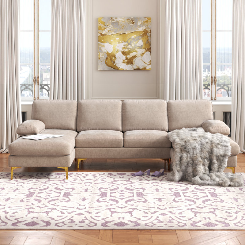 Canapé modulaire d'intérieur en U à 4 sièges Trego, Chenille chameau