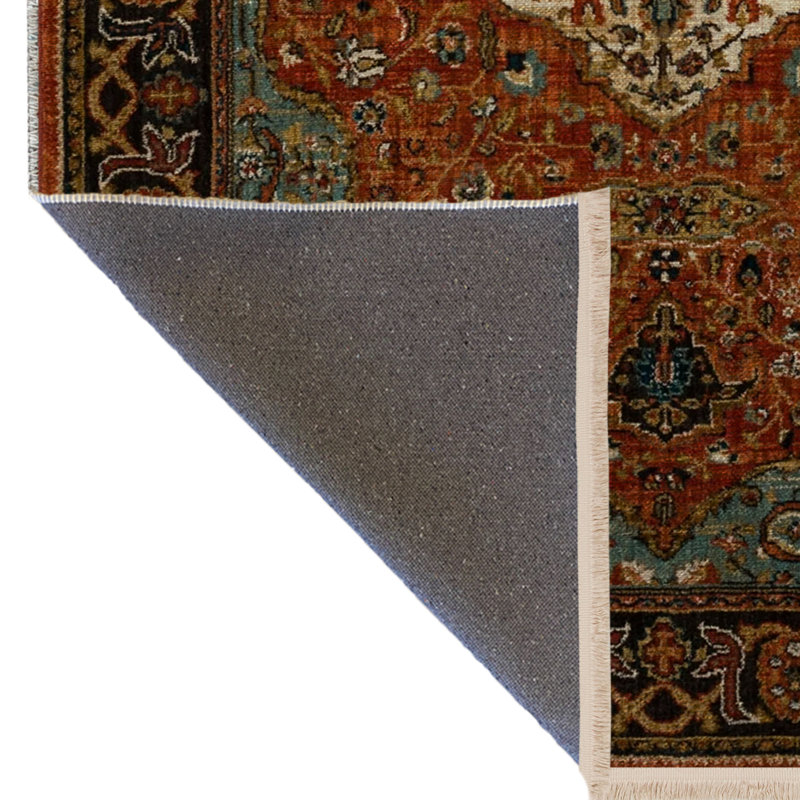 Tapis décoratif traditionnel à motif traditionnel et à franges, Tapis de couloir 2 pi 8 po x 7 pi 11 po