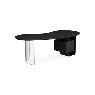 Black+Clear Curved Solid Wood+Iron+Acrylic desks