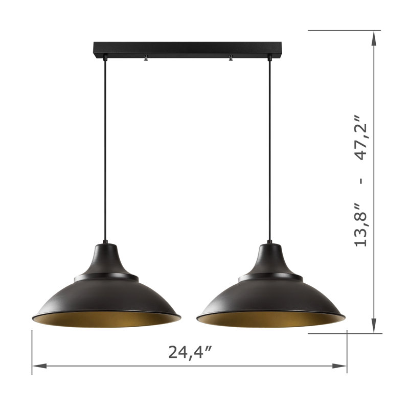 Luminaire suspendu pour îlot de cuisine 2 lumières à hauteur réglable
