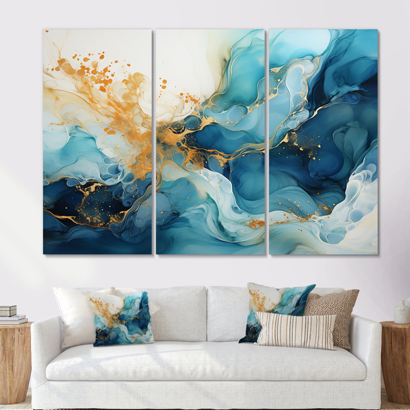 Fusion océanique dans un liquide - ensemble d'art sur toile océanique, Toile tendue, H 40 po x l 60 po x P 1 po