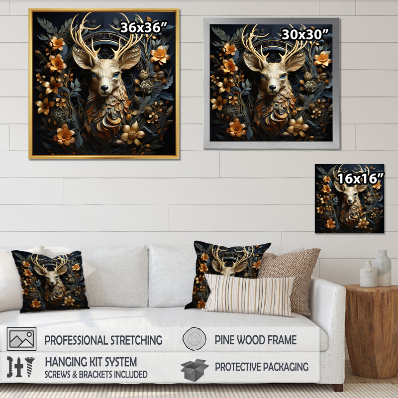 Deer Wonderers III - impressions sur toile, cerf, H 36 po x l 36 po x P 1,5 po, Cadre doré à une seule photo