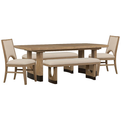 Extendable Trestle Dining Table With 2 Benches And 2 Side Chairs