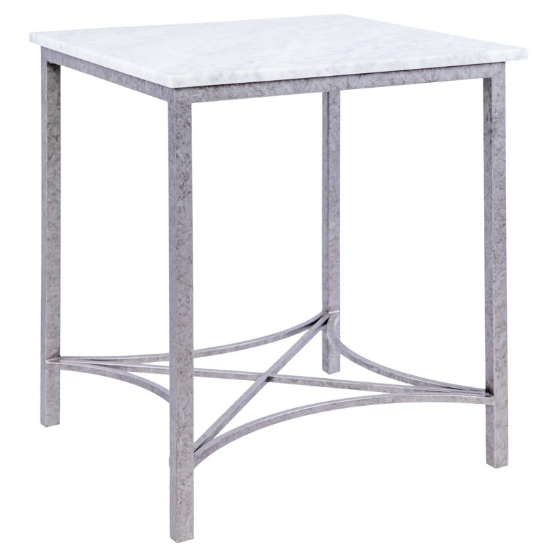 Bella Marble 3 Legs End Table, Royal Silver, Carrera Marble