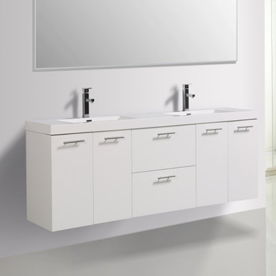 Leffler 84" Wall-Mounted Double Bathroom Vanity Set