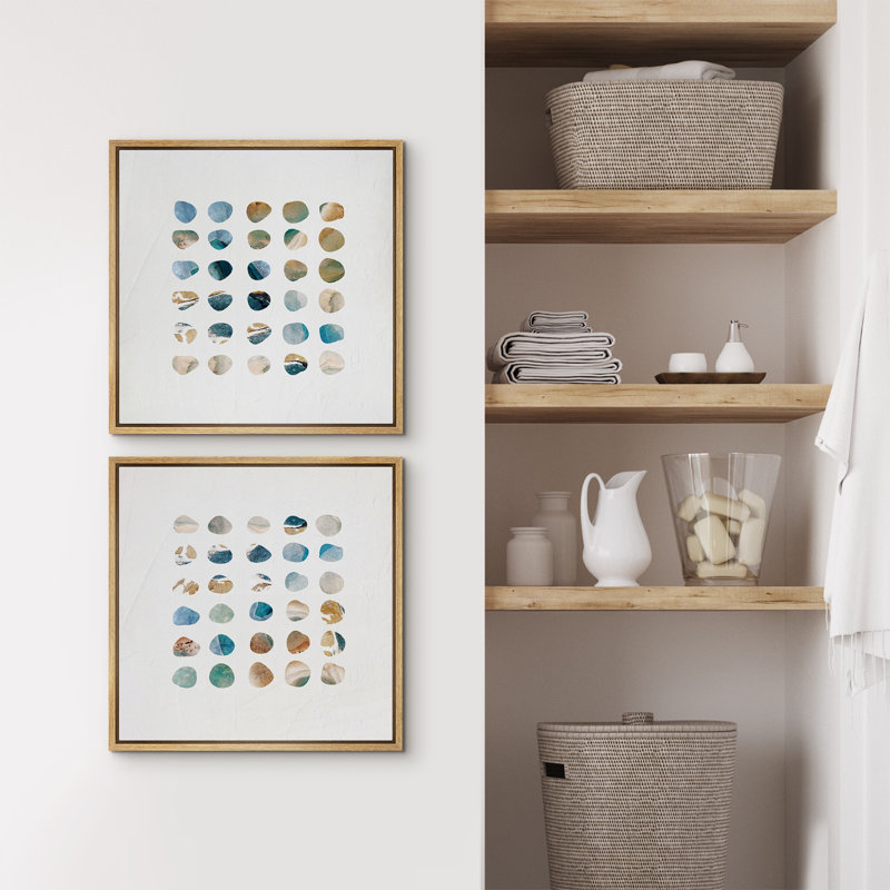 «Geometric Circle Collages», ensemble de 2 reproductions d'art encadrées sur toile encadrées nautiques, H 16" x l 16"