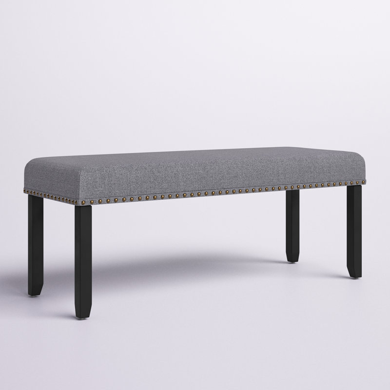 Aldrik 44.3" W Linen Upholstered Bench with Nailhead Trim, Gray