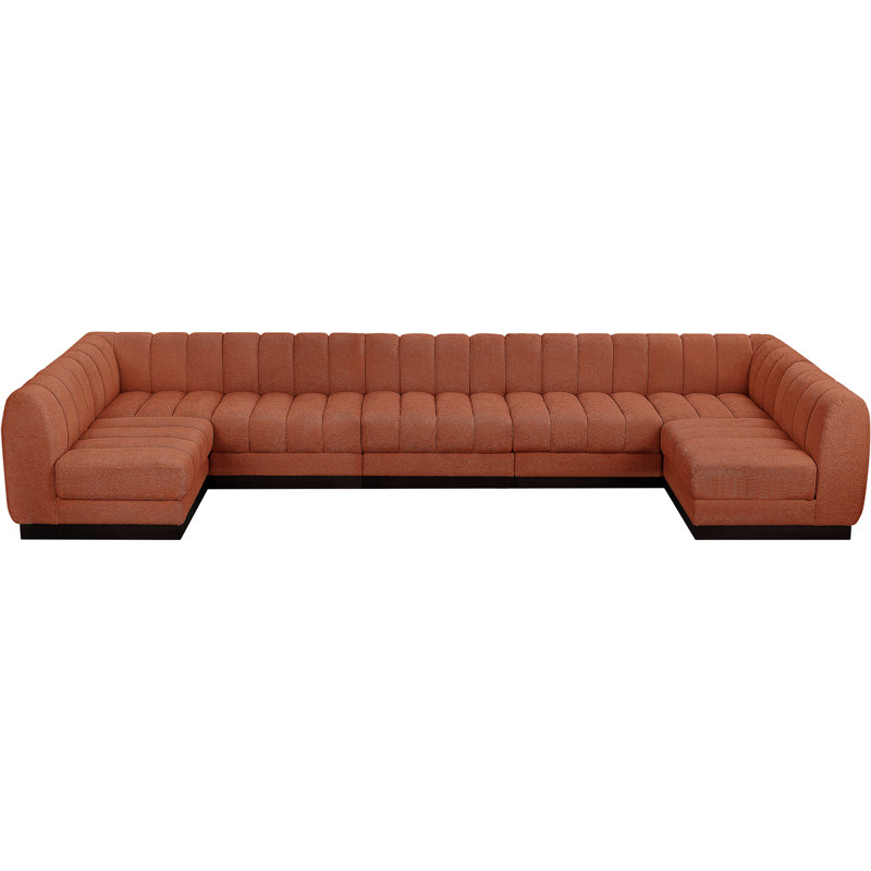 Canapé modulaire rembourré 7 pièces Quinn, Tissu cognac chenille
