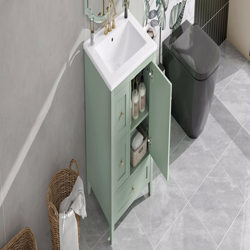 Meuble-lavabo 24 po avec rangement, tablette réglable, panneau de fibres à densité moyenne et bois d'hévéa, séparateurs amovibles