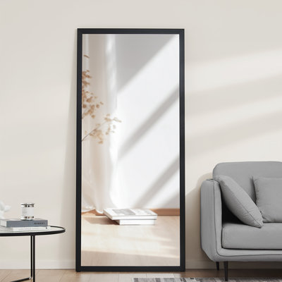 Full Length Mirror Black Frame Wall Mounted or Leaning HD Shatter Resistant Glass