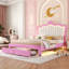Structure de lit tapissier avec lumières DEL, lit princesse rembourré moderne avec tête de lit couronne-245950531