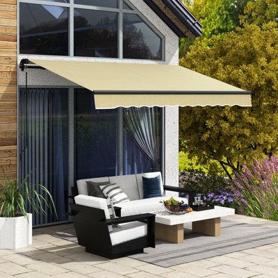 Auvent rétractable de jardin 3 m x 2,4 m, pare-soleil de terrasse avec manivelle manuelle, toile 280 g/m², structure en aluminium, beige pour terrasse, balcon.