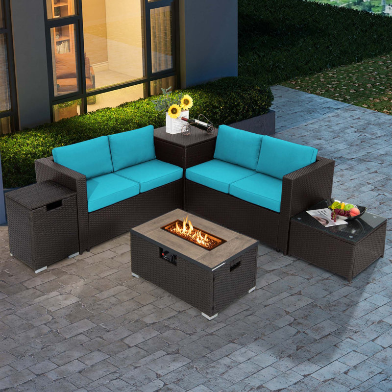 4 - Person Patio Conversation Set with Cushions, Turquoise
