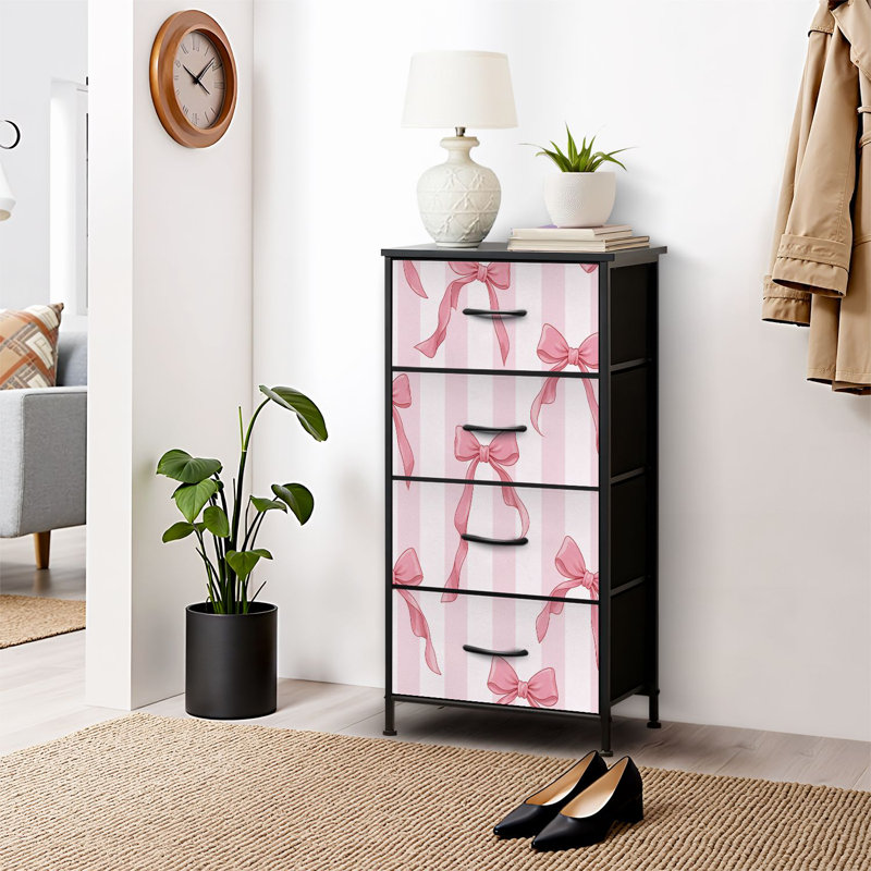 4 Drawer Dresser for Bedroom, Narrow Chest of Drawers, Wooden Top and Study Iron Frame 18"x37.5"-(WxH)