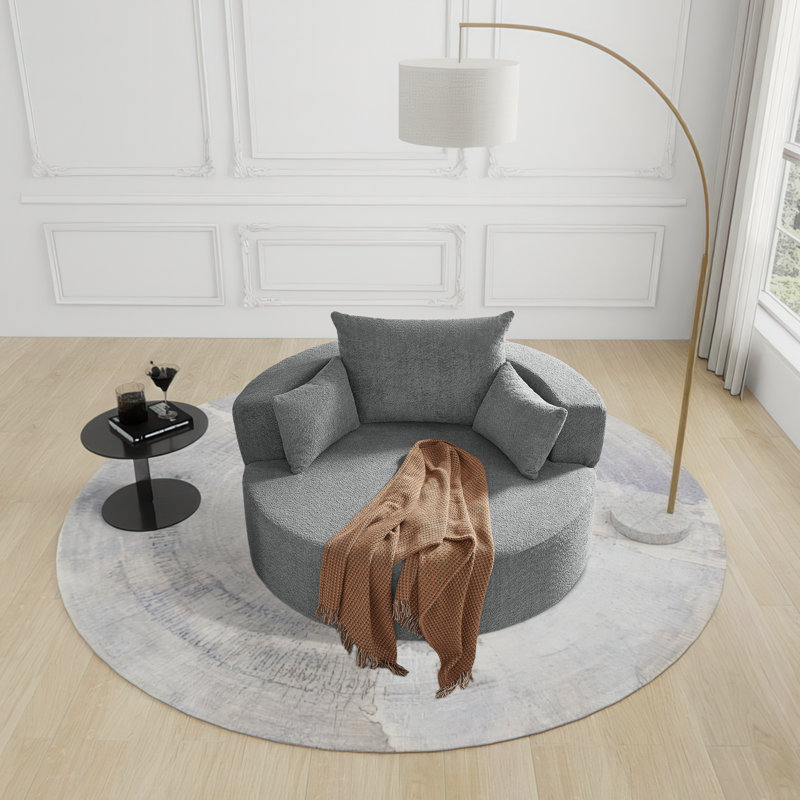 Modern Minimalist 360 Degree Swivel Chenille Fabric Upholstered Accent Barrel Chair, Gray Chenille