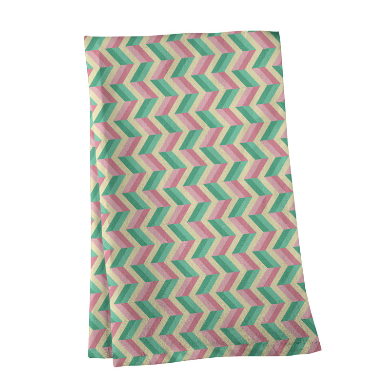 Serviette à thé chevron Mcguigan, Sergé de coton, Vert / Rouge / Beige