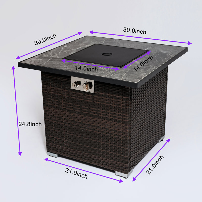 30inch Propane Gas Fire Pit Table With Lid, 40000btu Flame Power, Dark Brown , Ceramic Tile Tabletop, Steel Construction, Rain Cover Table, Heat Energy Output Capacity Advantage, Structure, Included