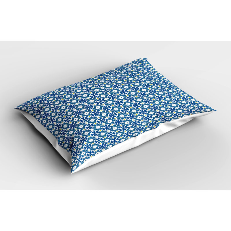 Portuguese Tile Art Navy Blue Yellow Microfiber Pillow Sham Set
