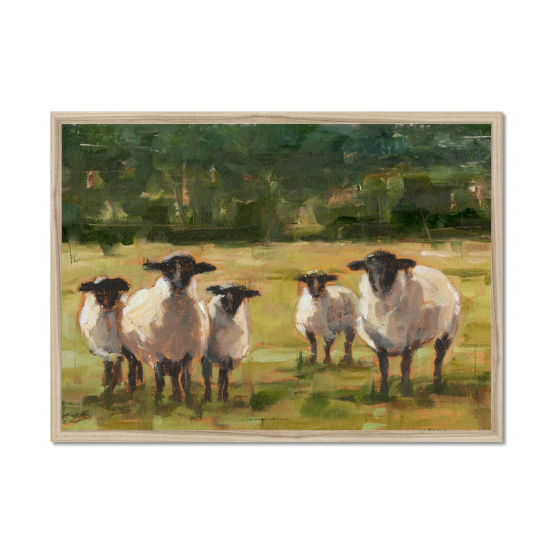 Babsy Sheep Family I - Painting, 34cm H x 50cm W, Natural Wood Framed Paper Print