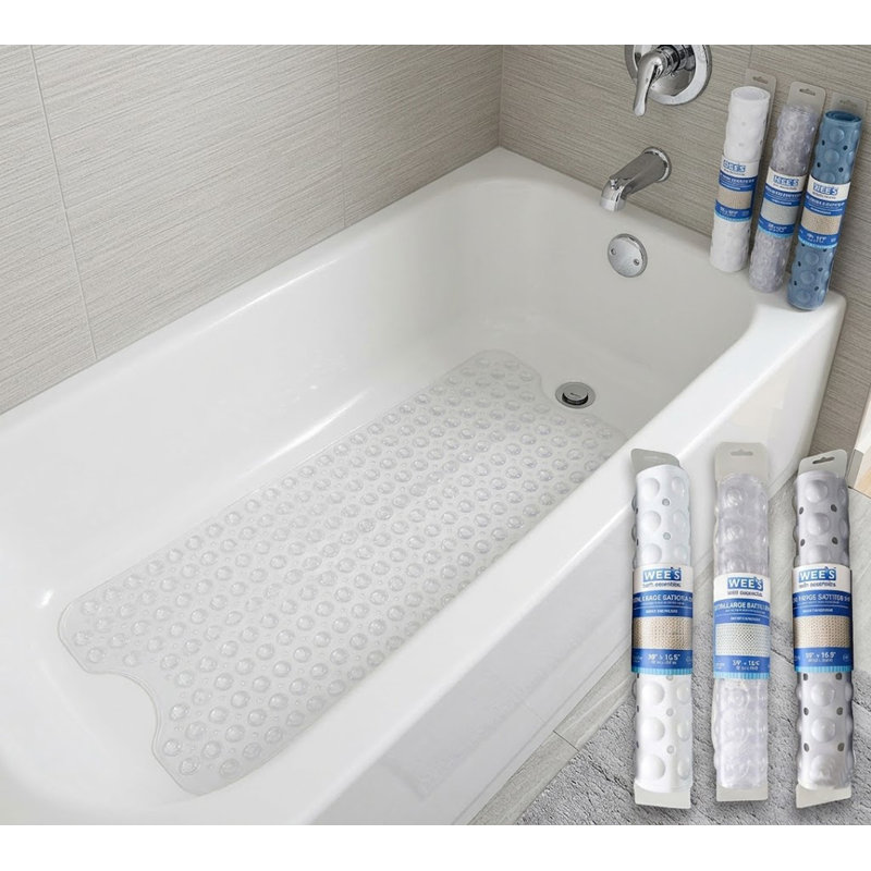 Extra Large Bathtub Mat, 39" x 15.5", Premium Non-Slip Shower Mat for Bathroom, Soft Spa-Grade Surface with Suction Cups, Machine Washable, Grey