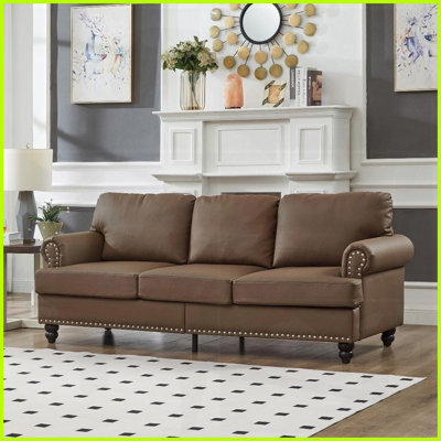 83'' Modern Classic Imitation Cowhide Leather Sofa with Storage - Brown Living Room Couch