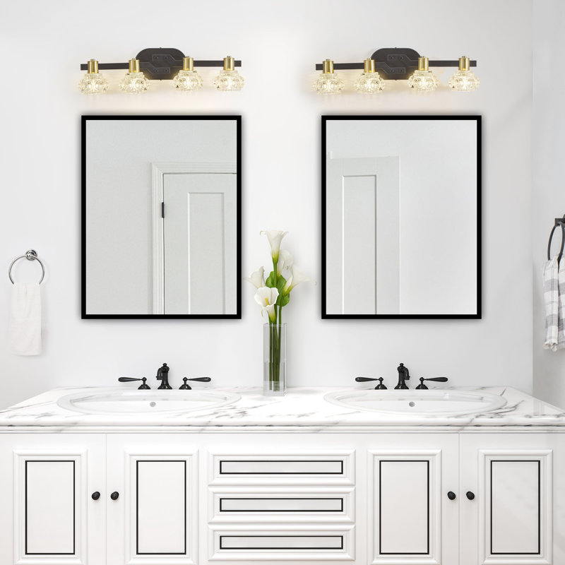 Luminaire rétro à 4 lumières murales, cristal transparent, noir mat + doré, salle de bain et couloir, économie d'énergie, applique simple à installer, abat-jour, fer à repasser, éclairage de couloir rétro, efficace, facile