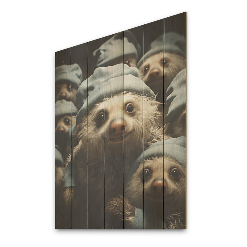 Drôle de famille paresseuse II - paresseux sur bois, H 40 po x l 30 po