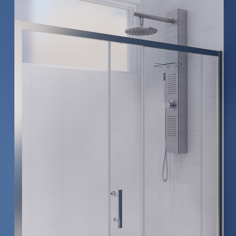 Porte de douche coulissante simple l 60" x h 72" Halberd Series, Nickel brossé