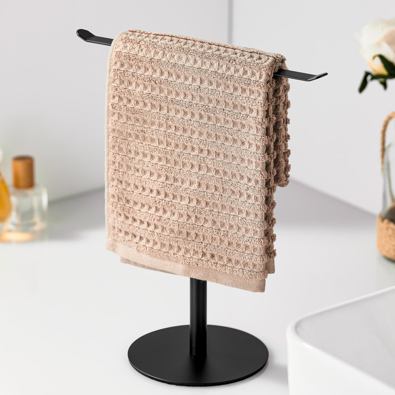Porte-serviettes de comptoir en acier inoxydable en forme de T avec base antidérapante pour meuble-lavabo et cuisine, Noir