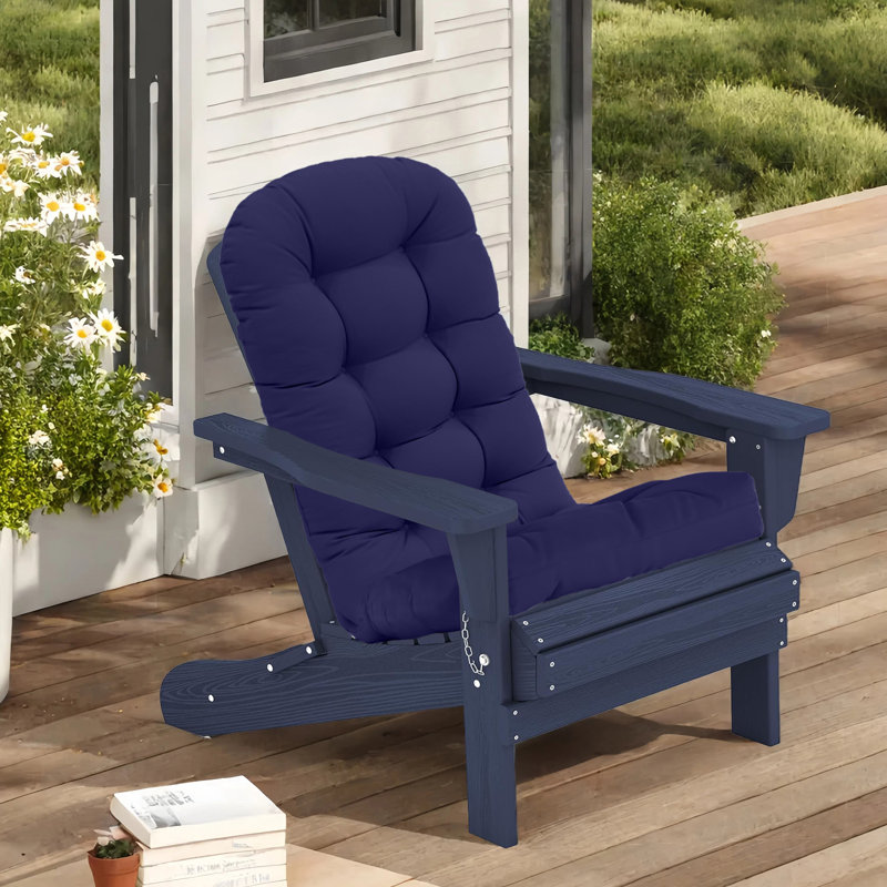 Outdoor Replacement Cushion Set  4.7" Thick High Back Seat / Back Cushions with Ties, Buckle (Set of 2), Dark Blue