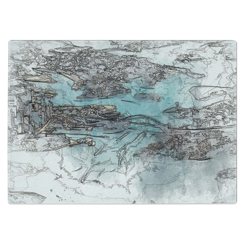 Tempered Glass Birds Eye View of Sydney Australia Chopping Board, 39 cm W x 28.5 cm L