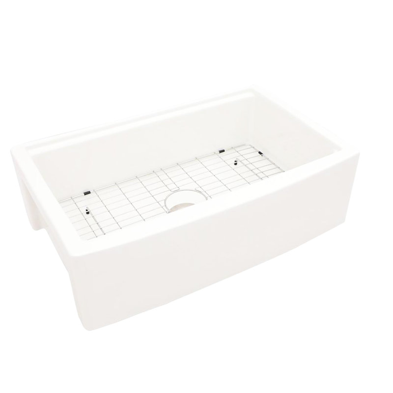 White Ceramic 33" Sink Workstation For Kitchen - And Reliable, Resistance To Scratches, Space Ledge Design, Stain Surface, Deep Basin Sink, Includes 304 Stainless Steel Dish Grid, Basket Strainer,