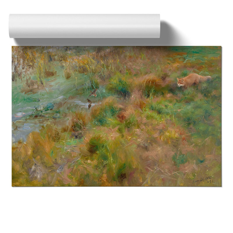 Fox Watching the Ducks by Bruno Liljefors - Frameless Print, 30cm H x 42cm W x 0.1cm D