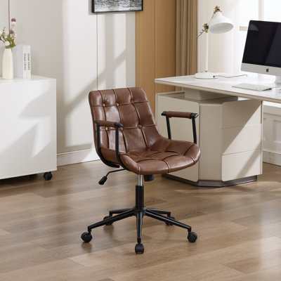 Executive Office Chair Adjustable Leather Mid Back Swivel Office Desk Chair With Padded Armrest 300lbs Load-bearing Computer Desk Chair For Home Office （set of 2 Brown）