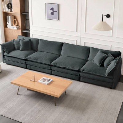 Mid-Century Modern Sofa Upholstered Chenille Fabric Couch with 5 Decorative Pillows, Modular Design for Living Room