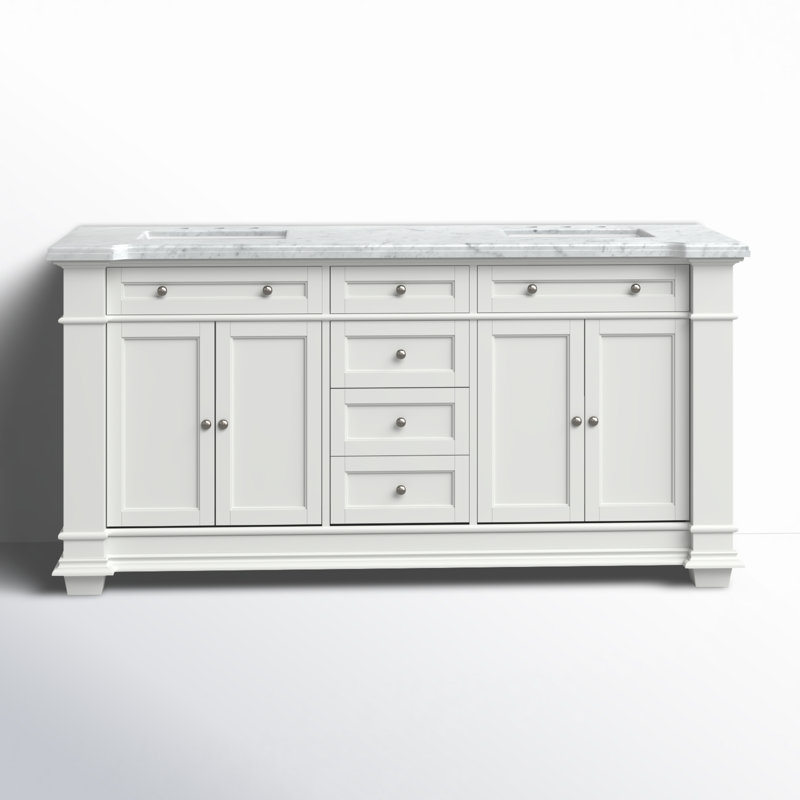 Rea 72'' Double Bathroom Vanity with Carrara Marble Top, White