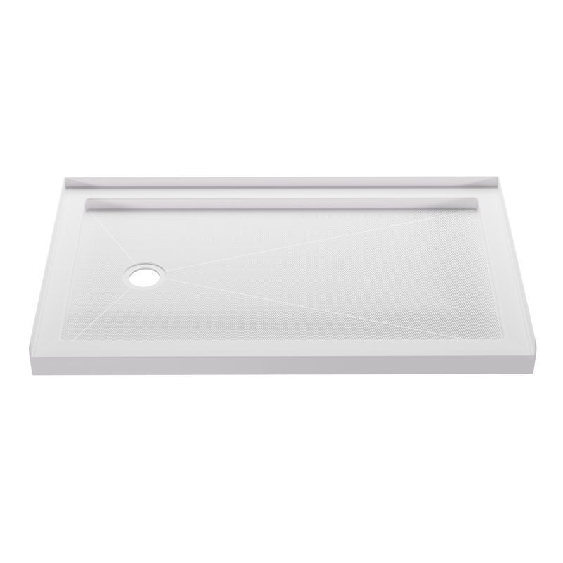 DeerValley 60"L X 34"W Shower Base in White with Single Threshold, Rectangle Acrylic Alcove Shower Pan for Bathroom Right Drain Location