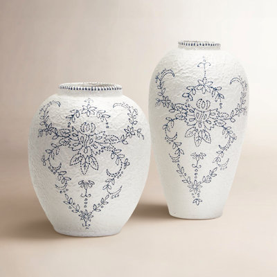Set Of 2 Blue And White Vase