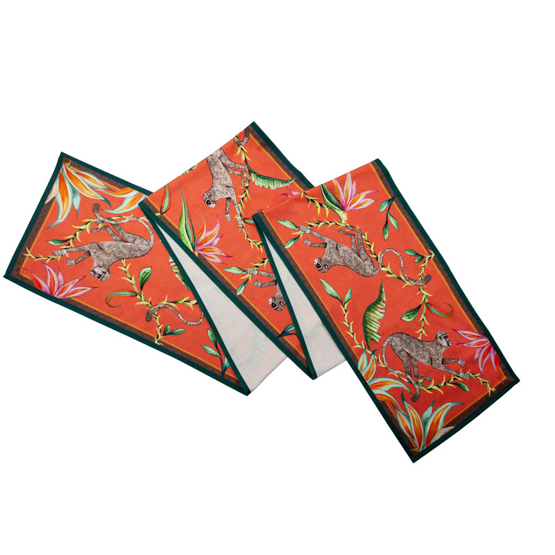 Ardmore 'Monkey Paradise' Cotton Runner, Chalk, 94" x 16"
