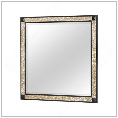 Miroir à grande échelle noir et doré vif, parfait pour les commodes avec une construction robuste et un design élégant.