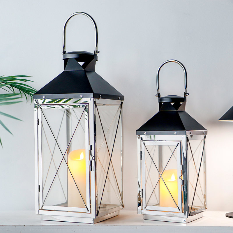 Mercer41 2pc 19" & 14" Stainless Steel Decorative Candle Lanterns