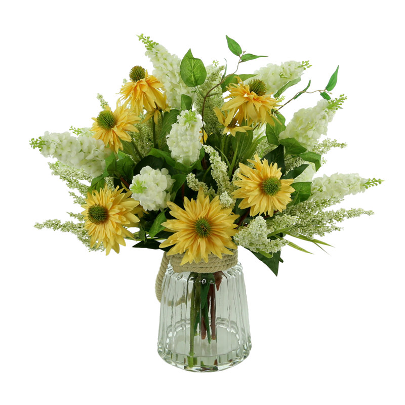 Faux Floral Arrangement with Daisies, Heather and Lilacs