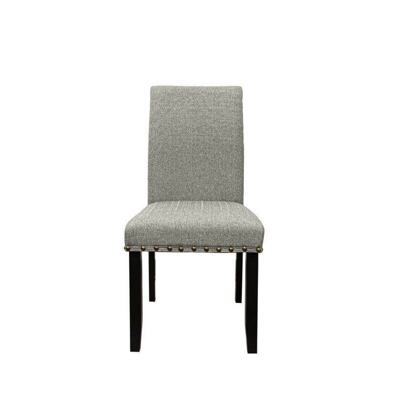 Ensemble de 2 chaises de salle à manger en tissu gris avec coussins moelleux et garniture cloutée