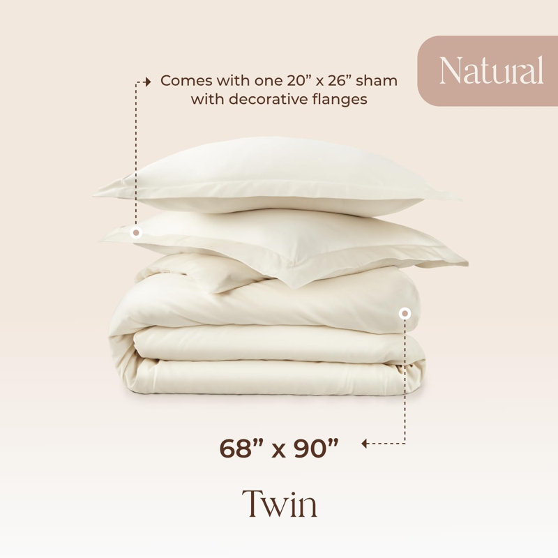 Whisper Organic 100% Organic Cotton Duvet Cover King Size - Naturally Soft Lightweight & Cooling Duvet Cover Set With Decorative Shams - Premium Gots Certified 300 Thread Count Sateen Weave (Twin, Natural)