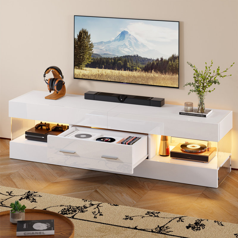 Meuble télé Kruszewski, Blanc, H 15,75 po x L 13,78 po x l 60 po, 1